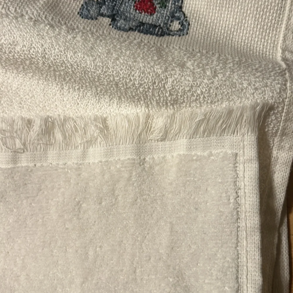 Hand Embroidered white guest Towels with Garden Design